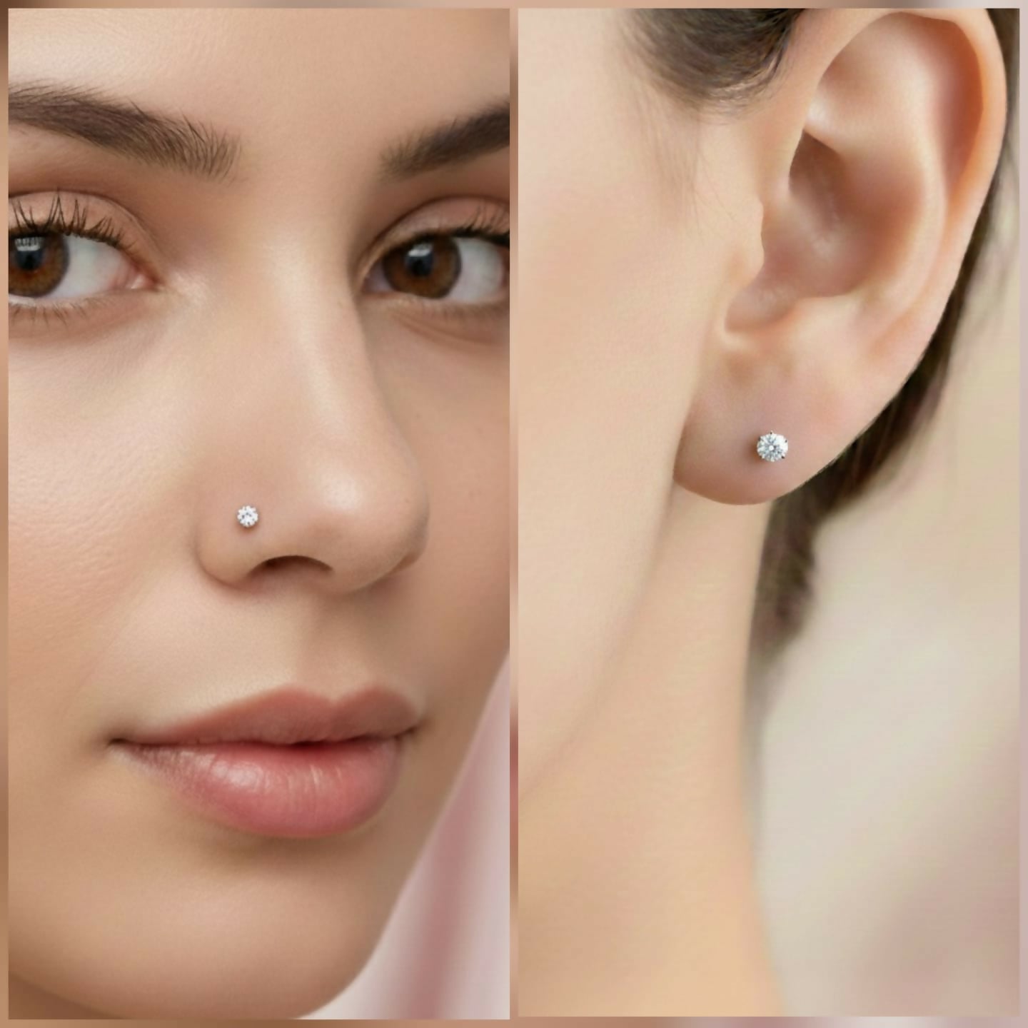 Silver Plated AD Flat Back Labret Stud Earring for women and girls