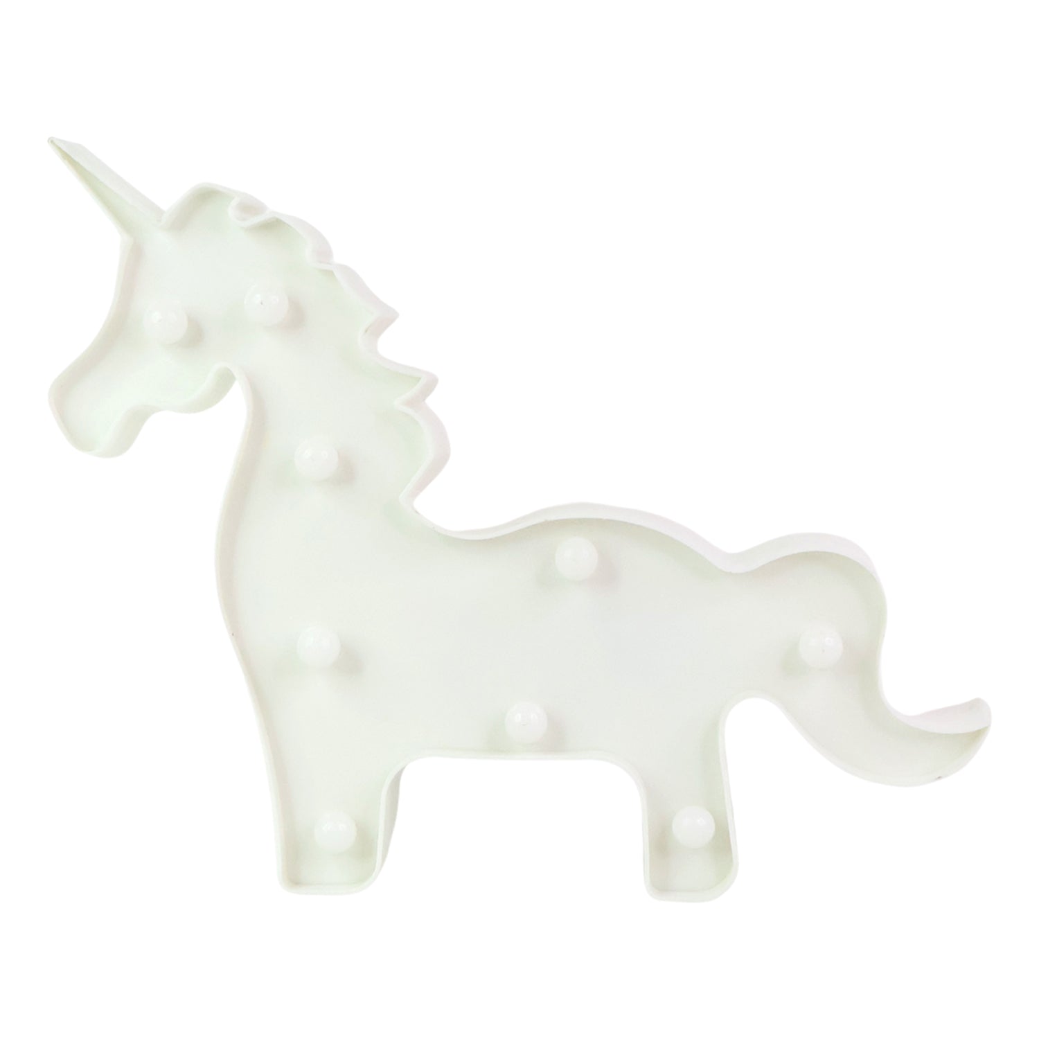 Close up of LED unicorn decorative night light with pink design