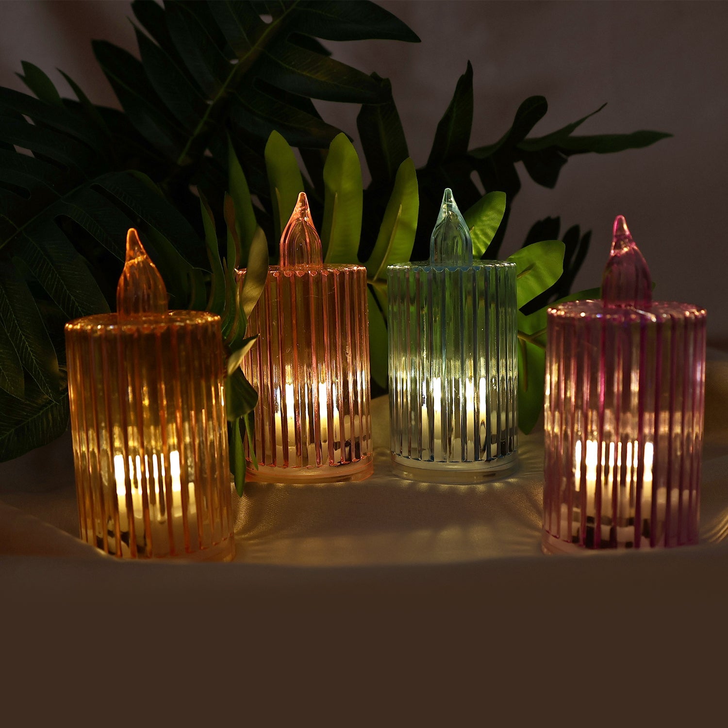 Set of 24 LED flameless candles with ribbed crystal-effect body