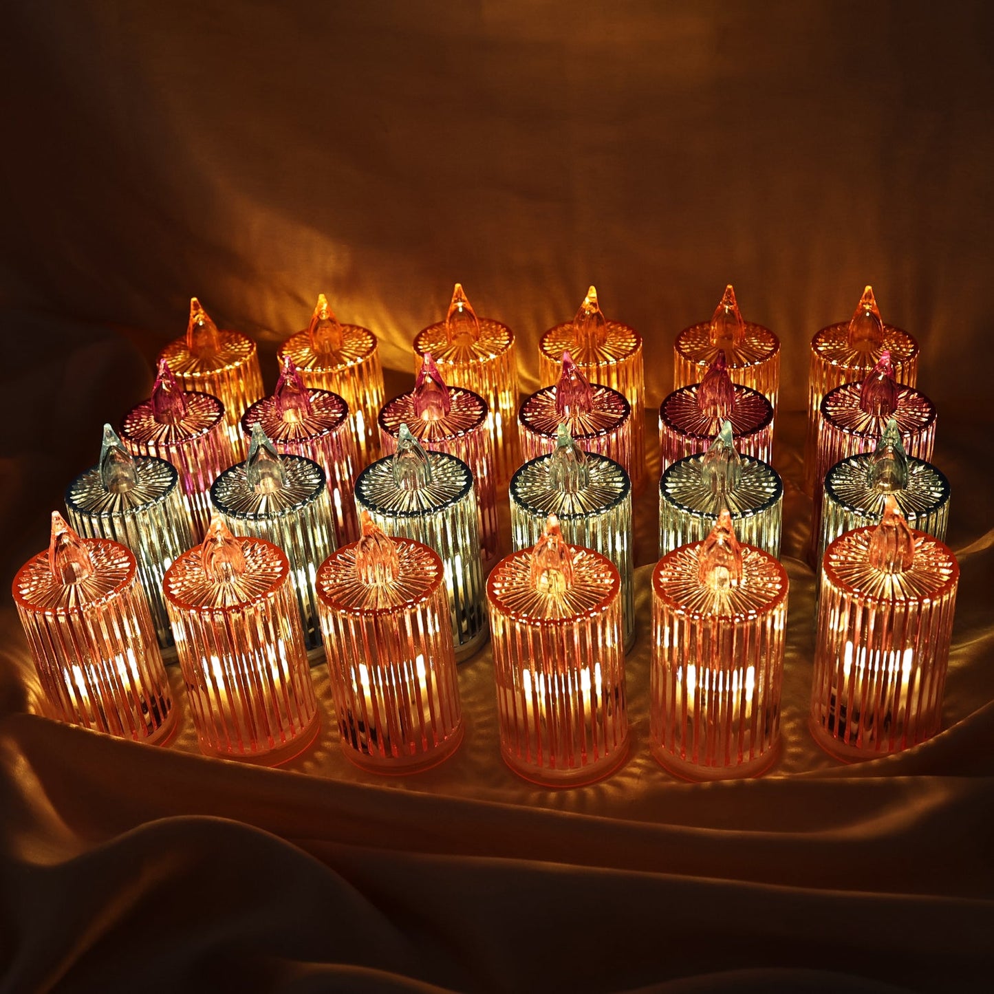 Pillar style LED flameless candle lights with decorative design