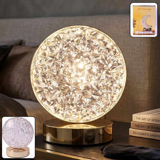 Round crystal LED table lamp with sparkling diamond-style shade