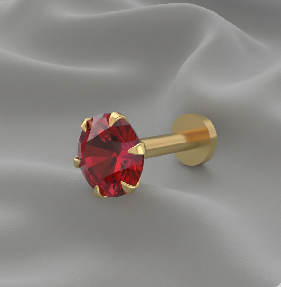 Gold plated Ruby AD Nosepin Stud Flat Back Labret
