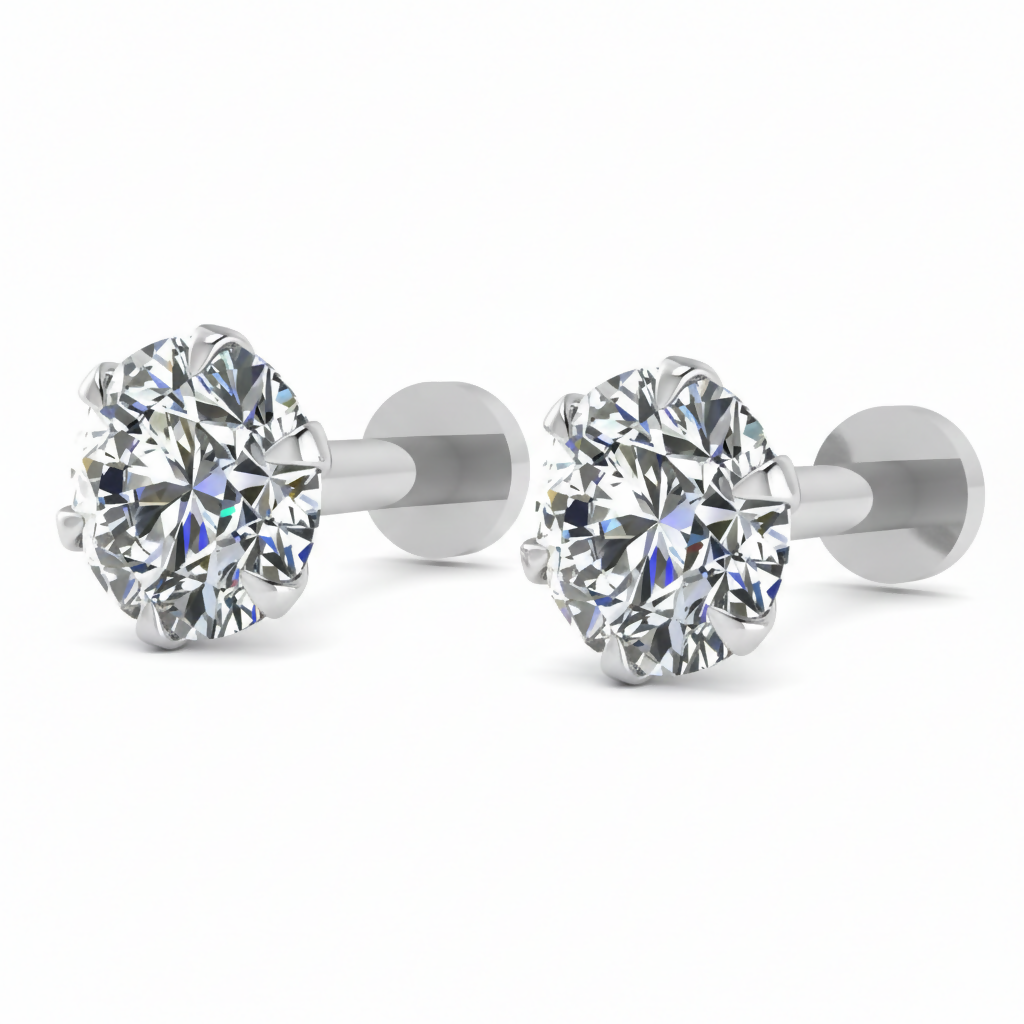 Silver Plated Round AD Solitaire Flat Back Stud Earrings