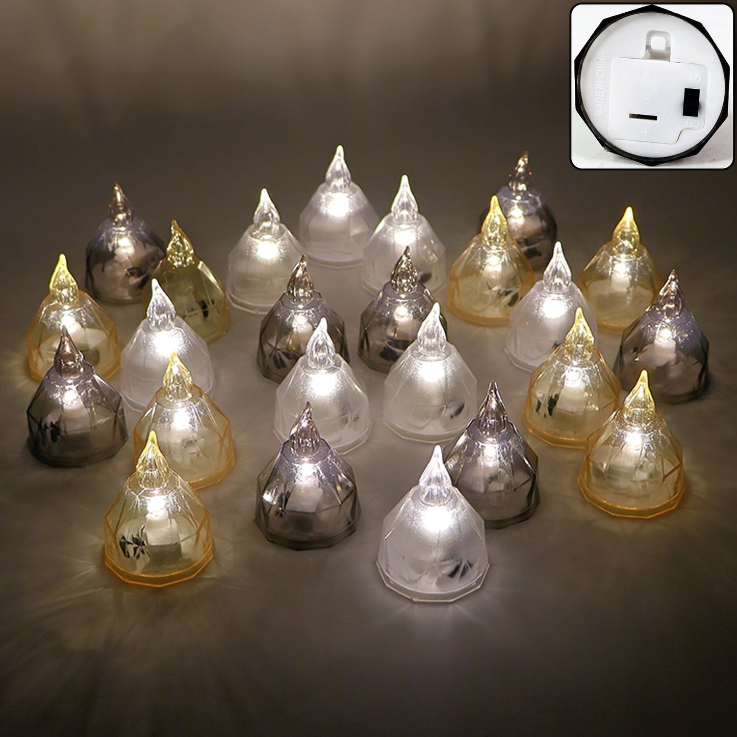 Multiple 24 LED candle lights arranged for Diwali decoration