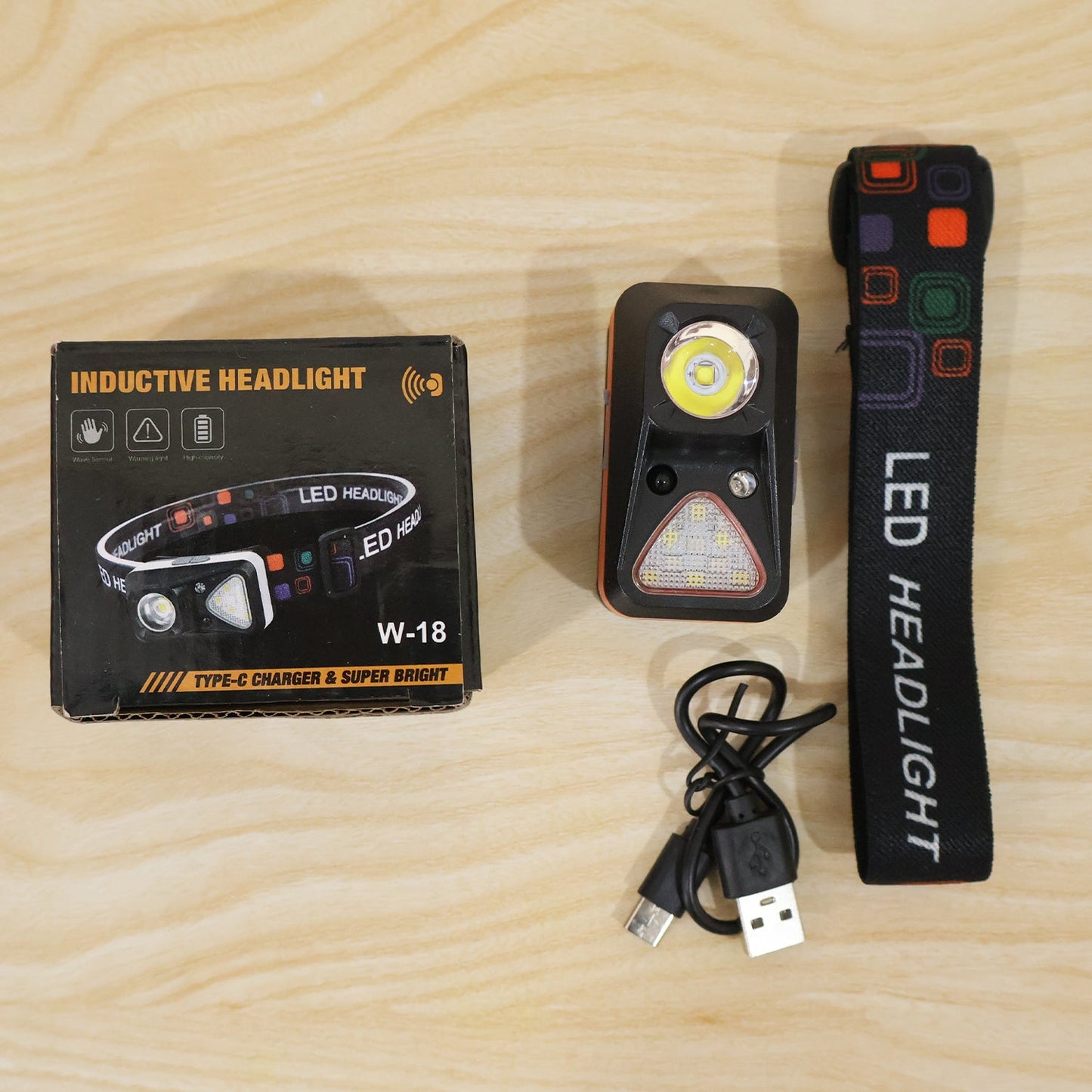 Live photo of inductive LED rechargeable head lamp