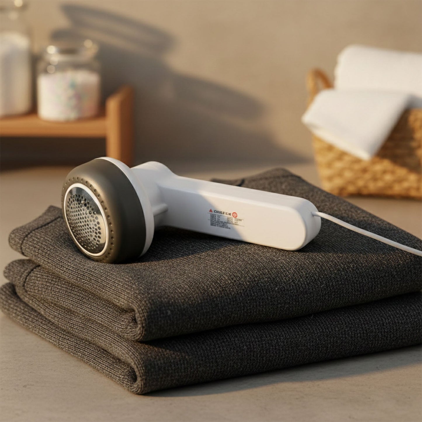 Lint remover machine gently removing fuzz and pills from fabric