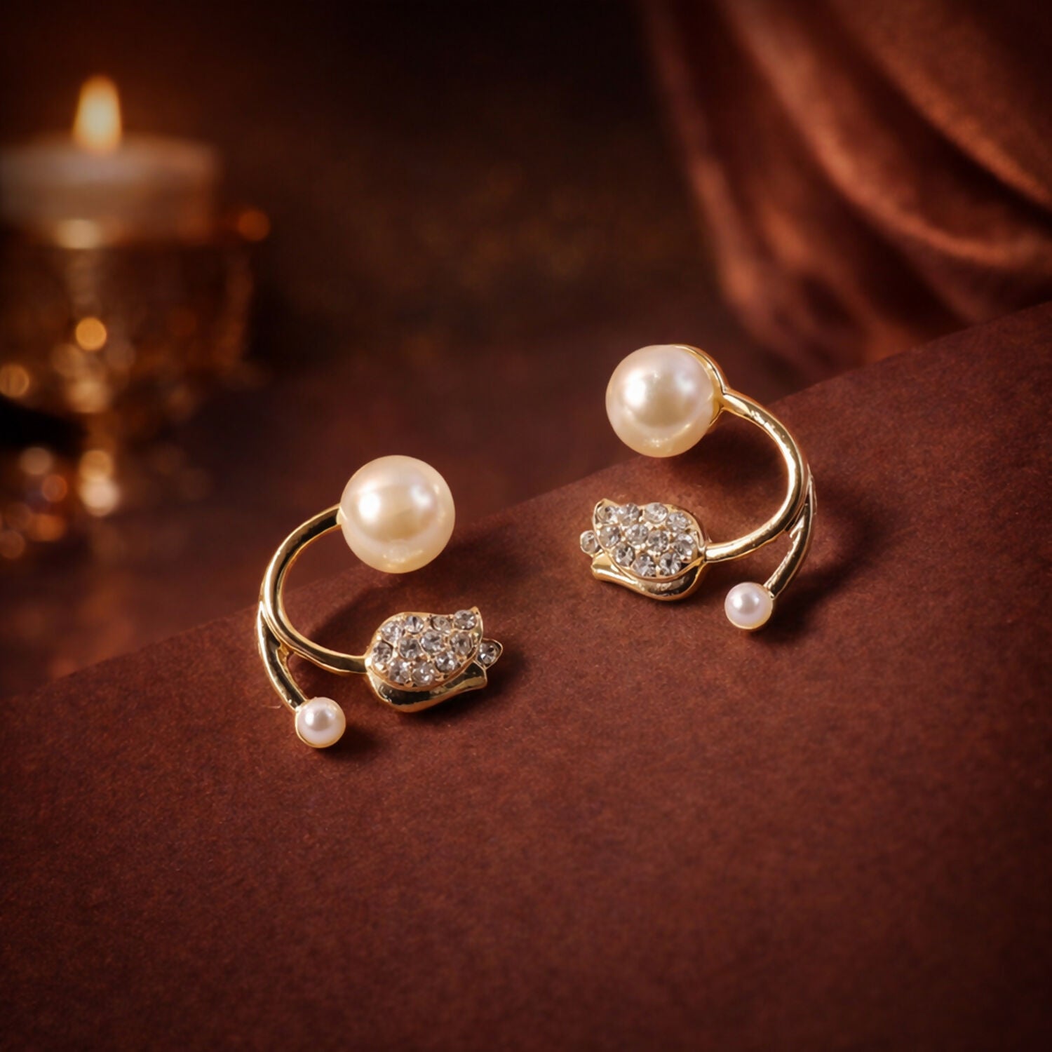 Korean Style Pearl Crystal Designer Stud Earrings for Women & Girls