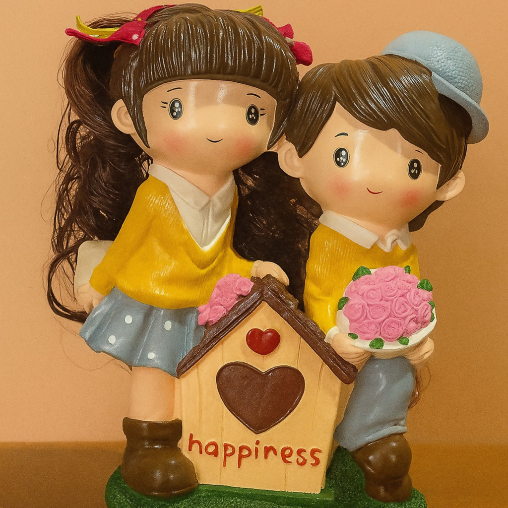 Cute Couple Piggy Bank Statue with Coin Slot | Decorative Savings Bank for Kids & Gifts