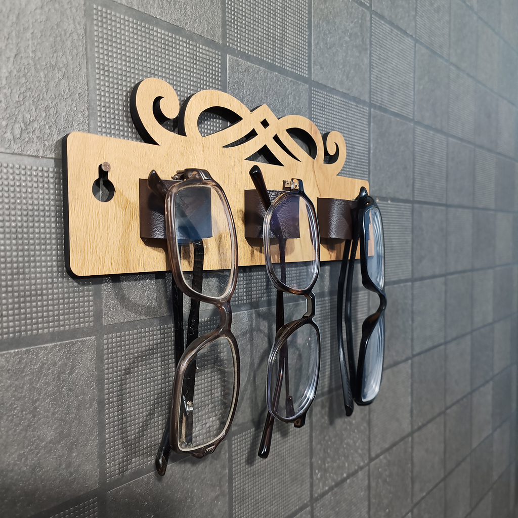 Wooden Sunglasses & Eyeglasses Holder Wall Mounted | Leather Glass Holder for Home & Office Décor