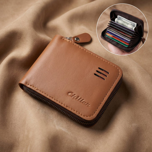Black zip-around cardholder wallet showing compact design