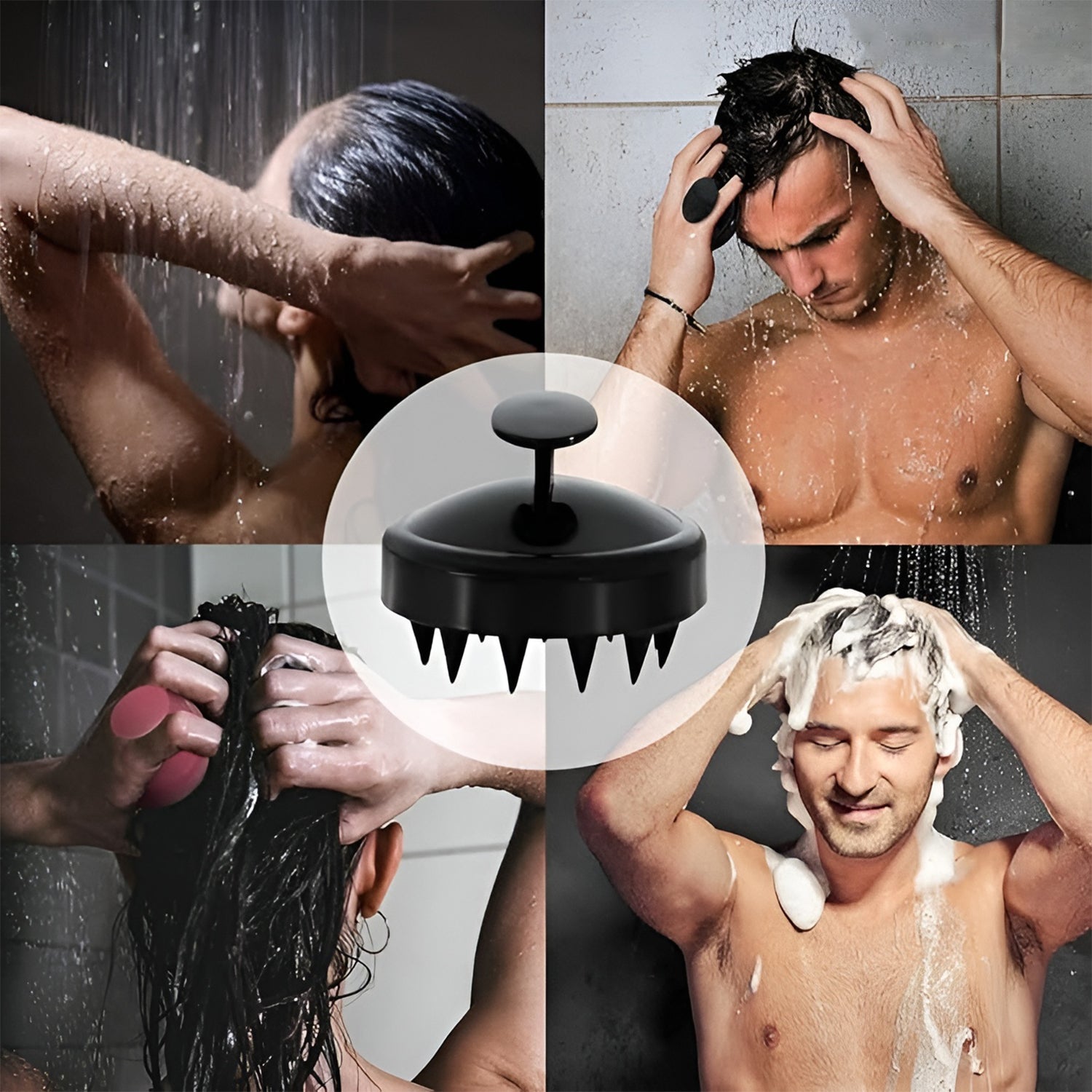 Silicone scalp shampoo brush demonstrating effective scalp exfoliation