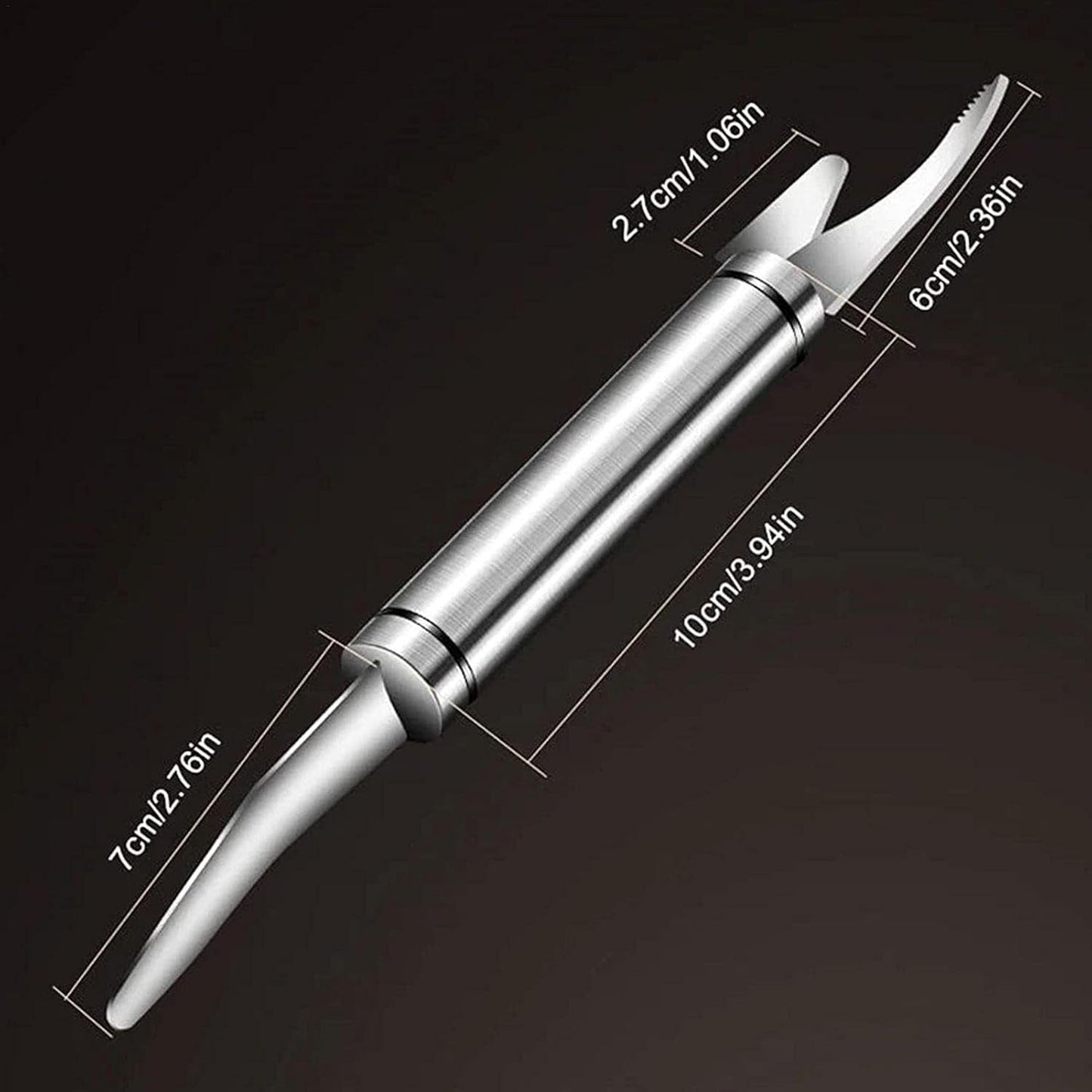 Close-up view of stainless steel corer and slicer for food preparation