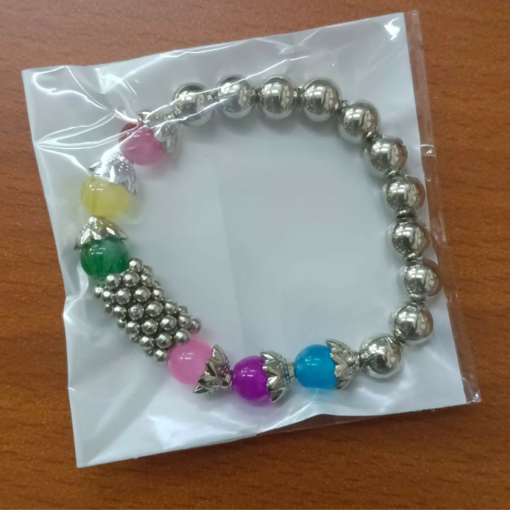Classic Multi Beads Bracelet with Designer Silver Detailing