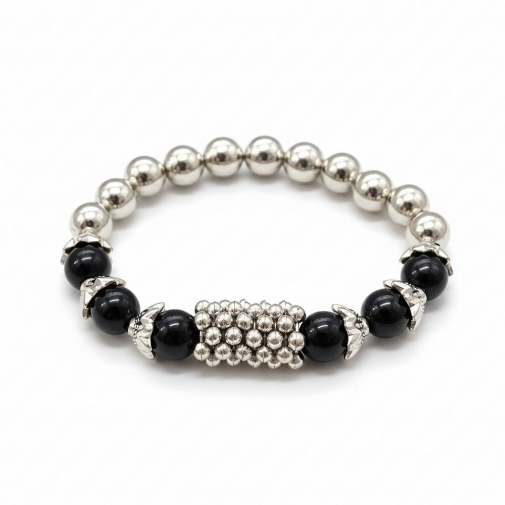 Classic Multi Beads Bracelet with Designer Silver Detailing
