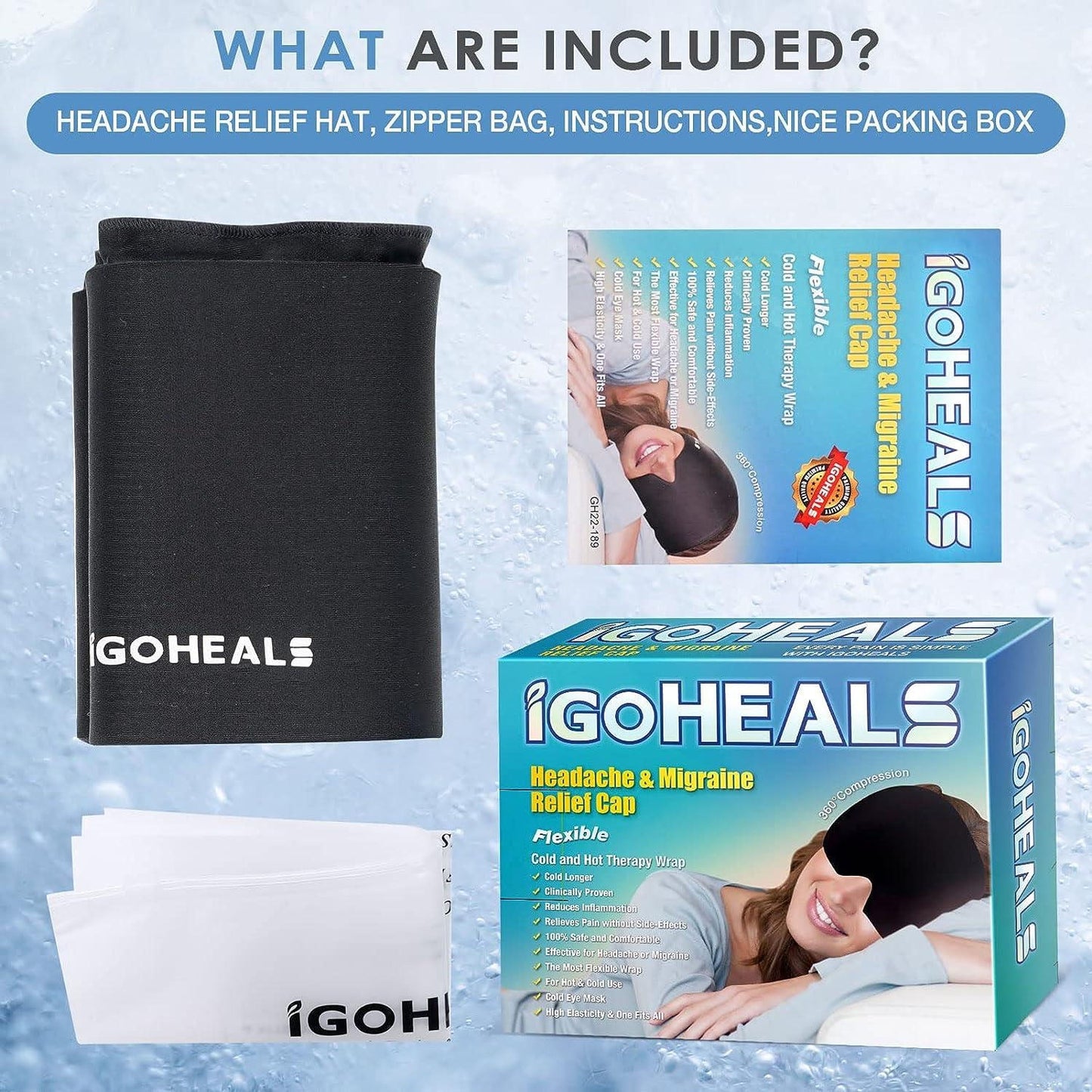 Warm compress head therapy cap for soothing migraine pain