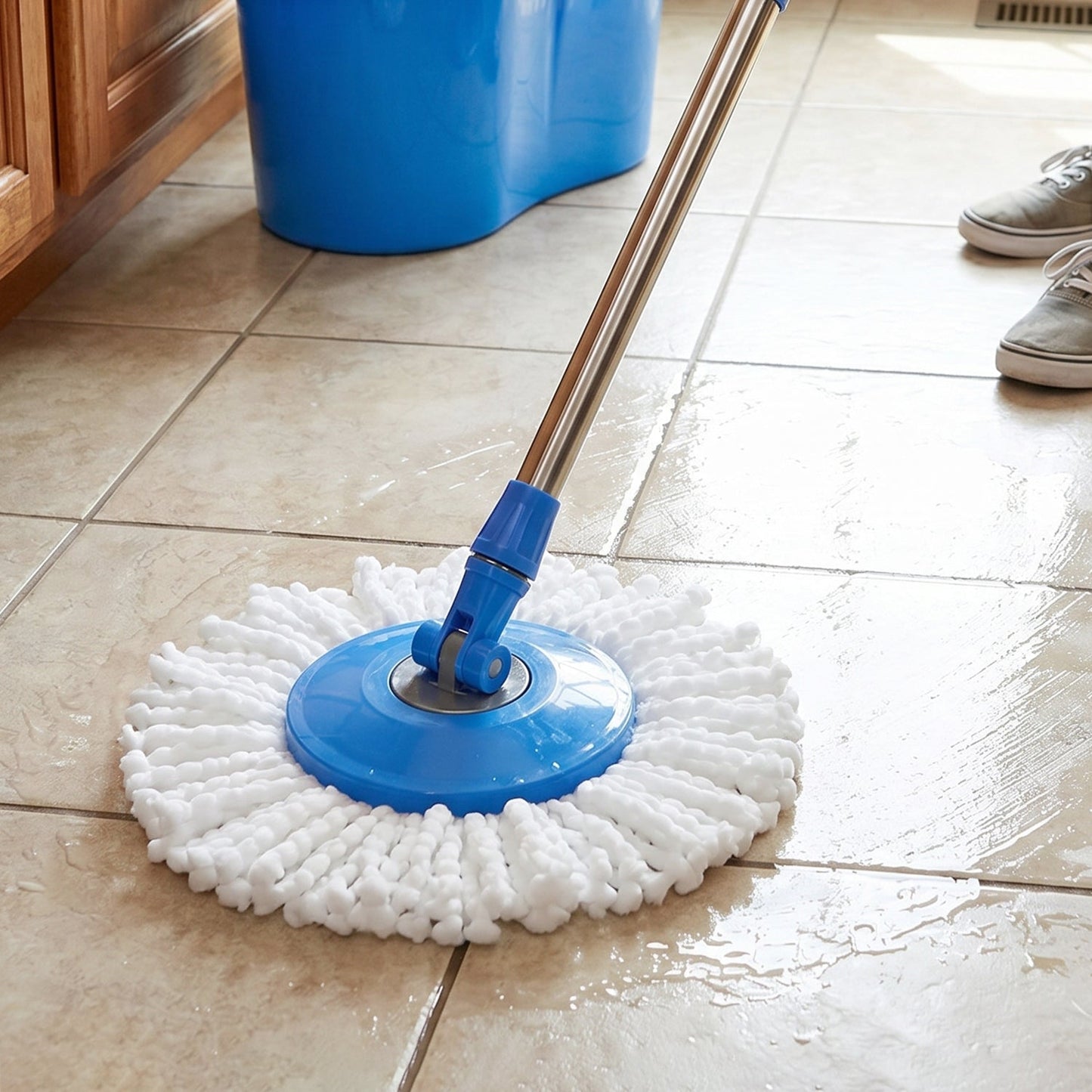 Efficient 360° rotating mop head for thorough cleaning