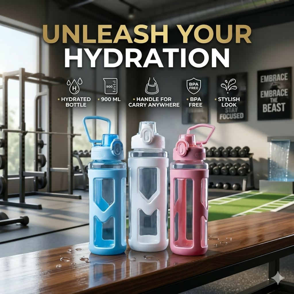 900ml sports water bottle with carry handle and leakproof flip-top lid