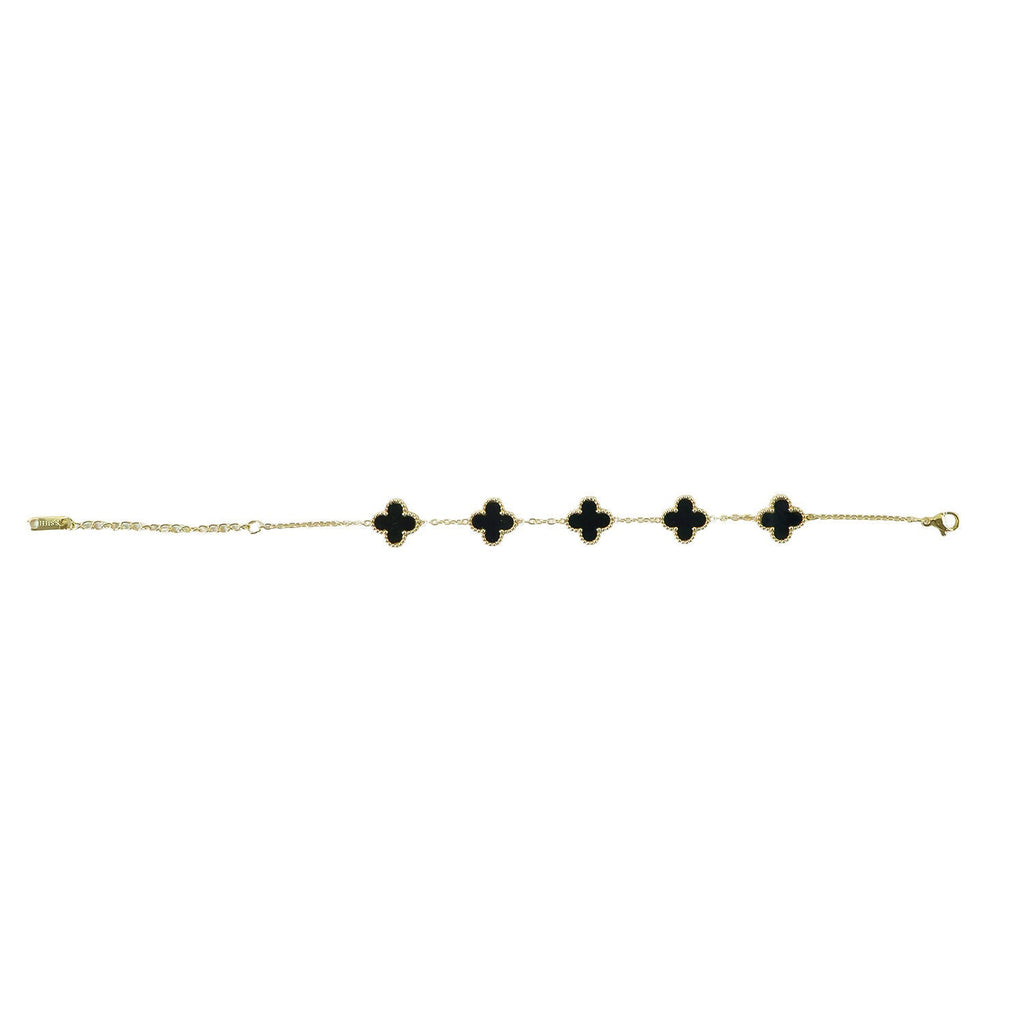 Gold Plated Black Clover Charm Bracelet for Women & Girls – Elegant Designer Chain Bracelet