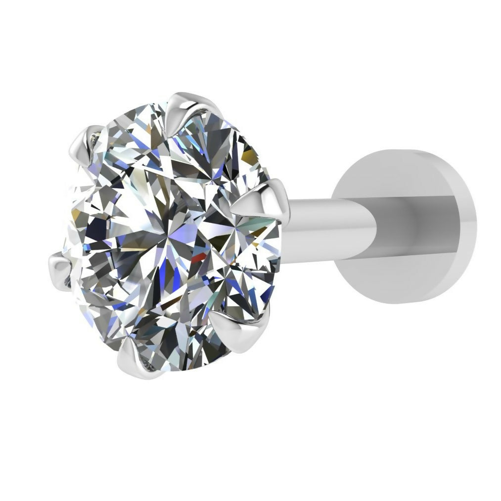 Silver Plated Round AD Solitaire Flat Back Stud Earrings for women and girls