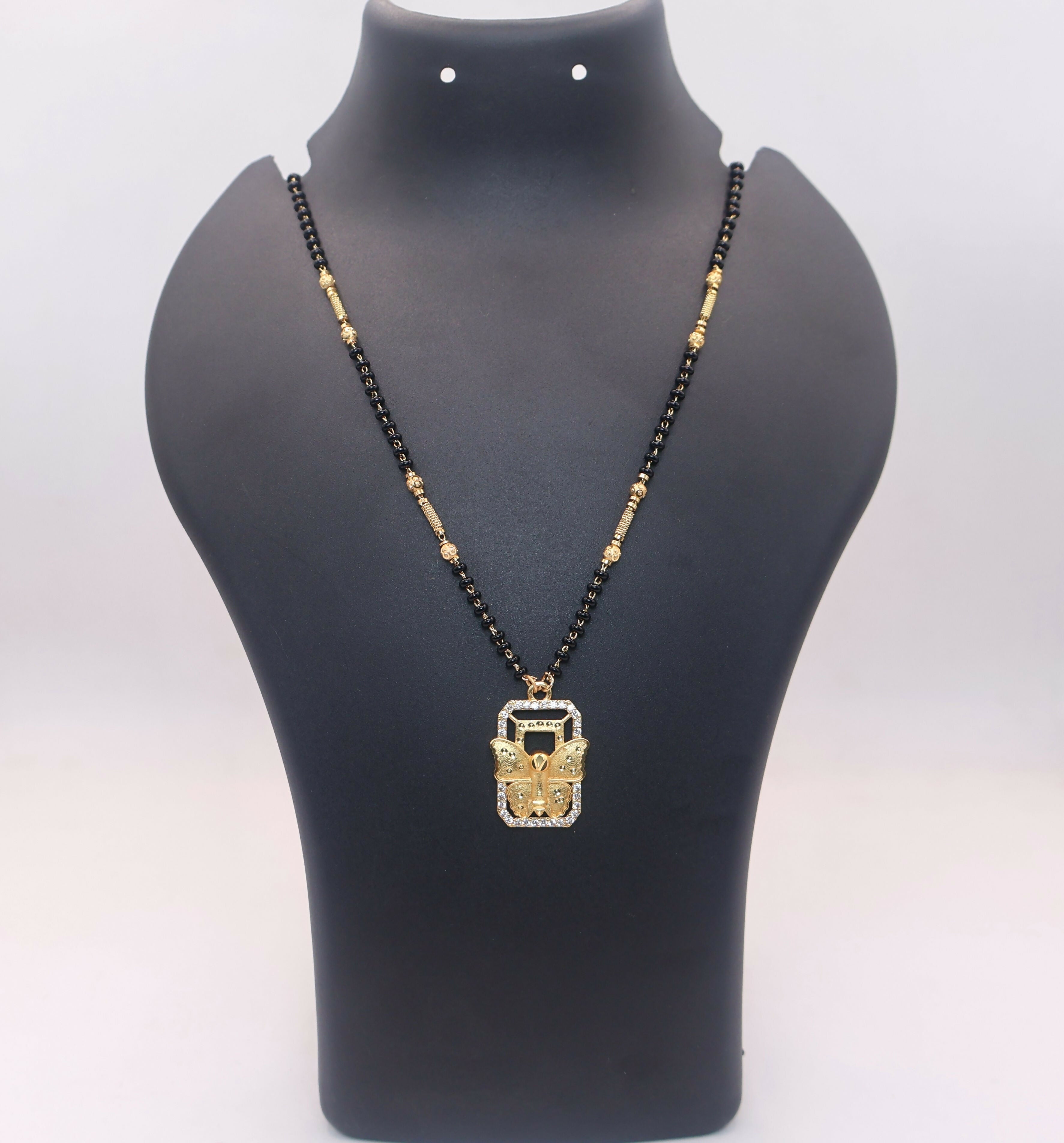 Gold pendant AD Heart Floral Mangal sutra Necklace with Accents For women