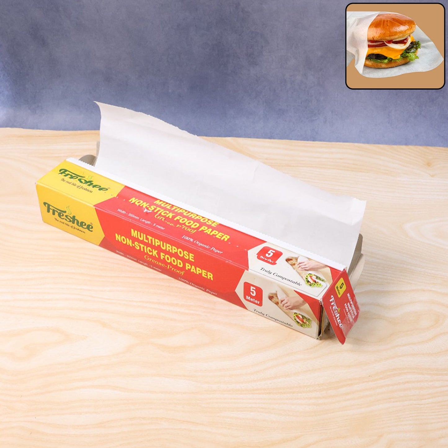 Close-up of Freshee non-stick grease-proof food paper roll surface texture