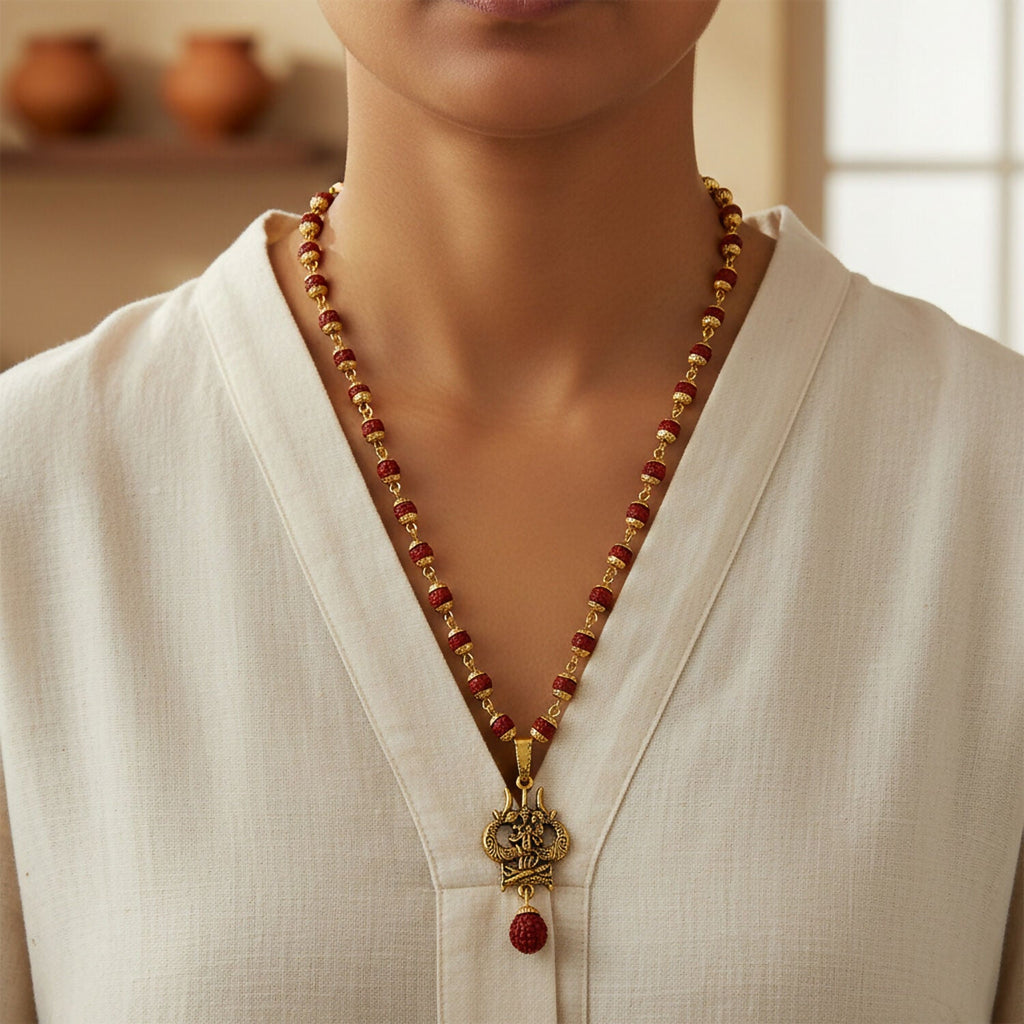 Divine Lord Hanuman Trishul Pendant & Rudraksha Mala