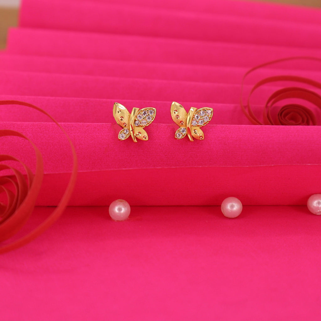 Gold Plated Matte Butterfly earing Studs with AD for women and girls