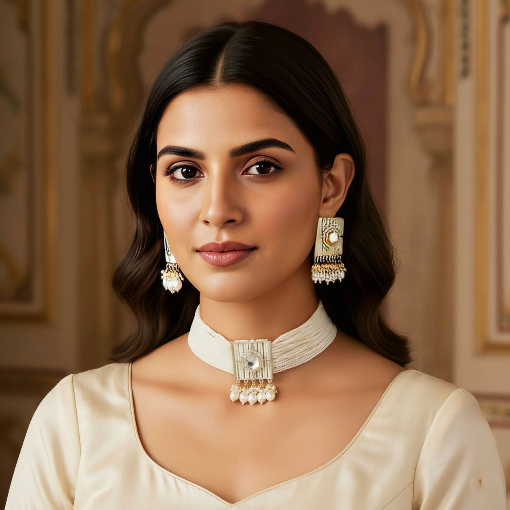 Beautifully Premium Quality Pearl Choker Necklace With Beautiful Earrings