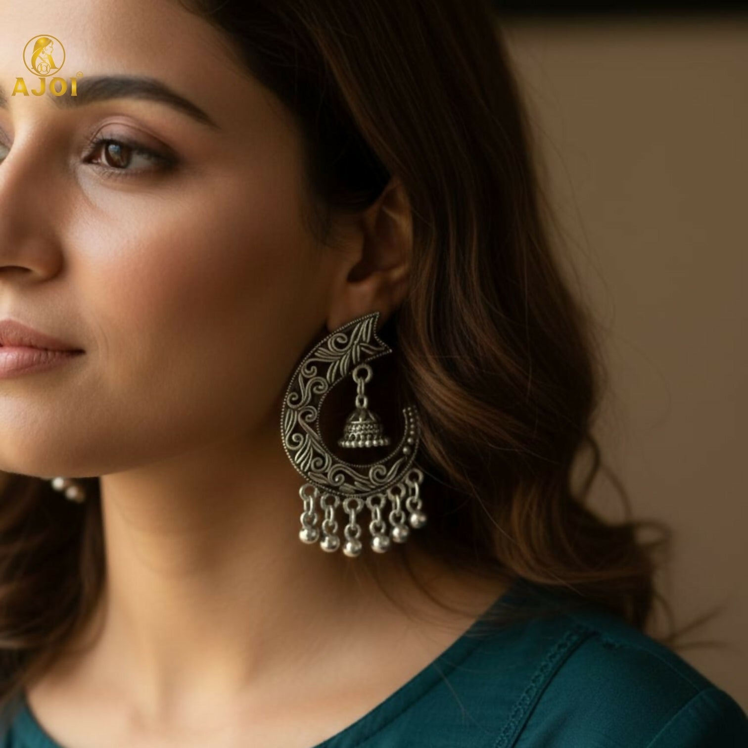 Chandrika Oxidized Silver Jhumka Earrings with Ghungroo Danglers