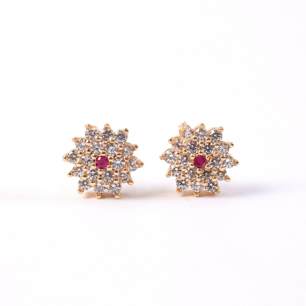 Floral CZ Stud Earrings with Center Stone for Daily & Party Wear