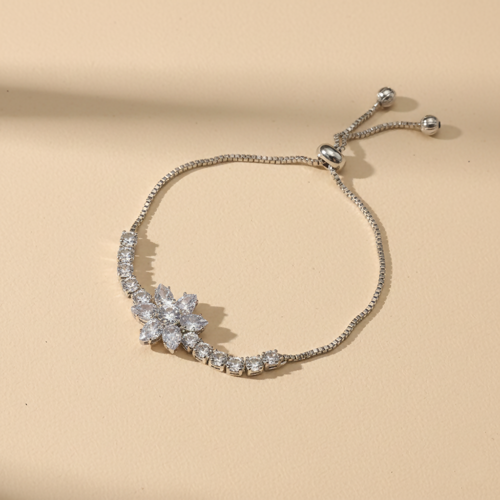 Sparkling AD Bracelet With Floral Motif