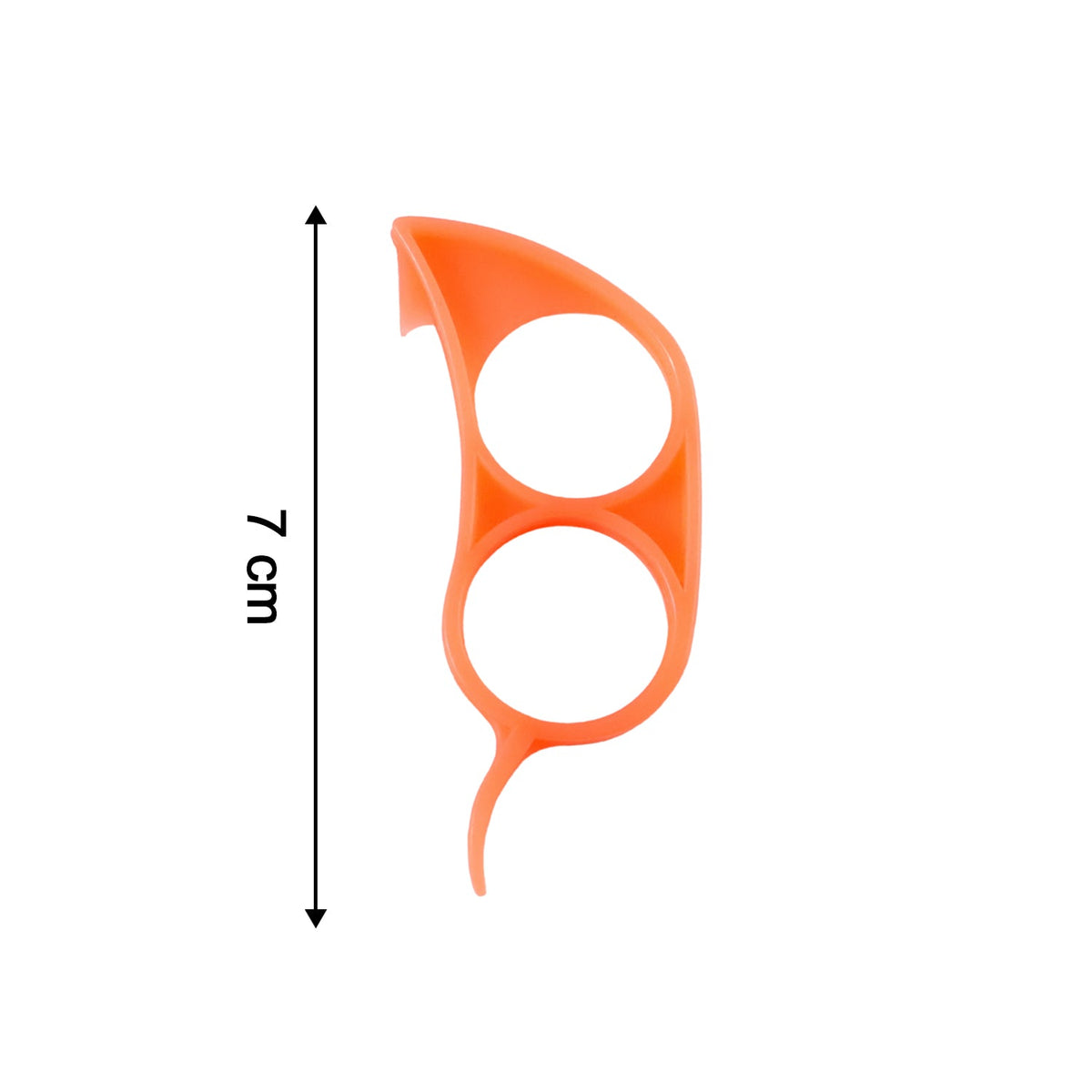 A single orange plastic citrus peeler is shown on a white background with a 7 cm measurement indicator.