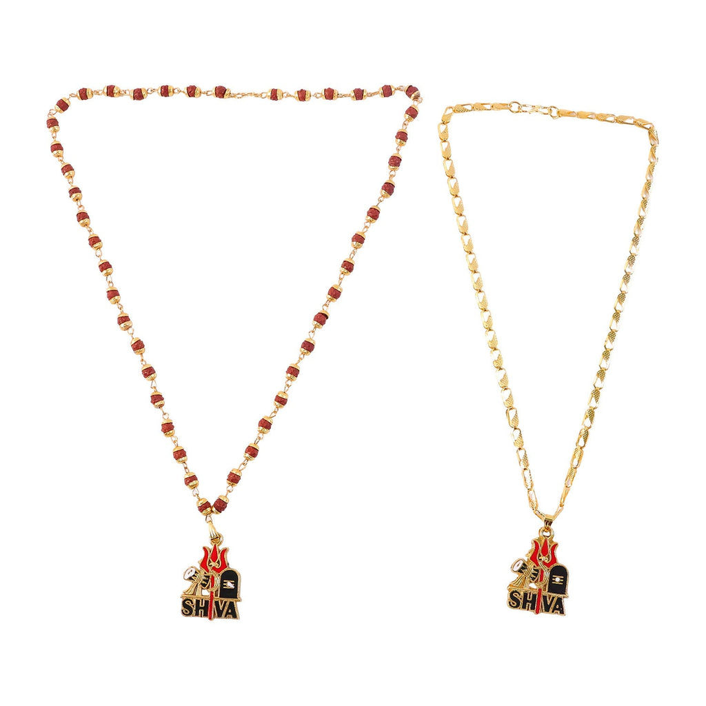 Shiva Trishul Gold Plated Pendant Chain & Rudraksha Mala