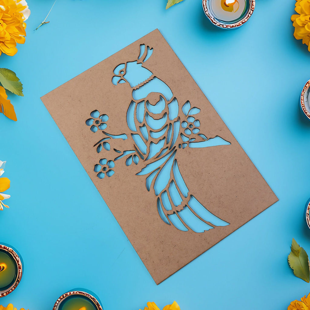 Portable MDF Rangoli Stencil Decorative Bird Design | Reusable Floor Rangoli