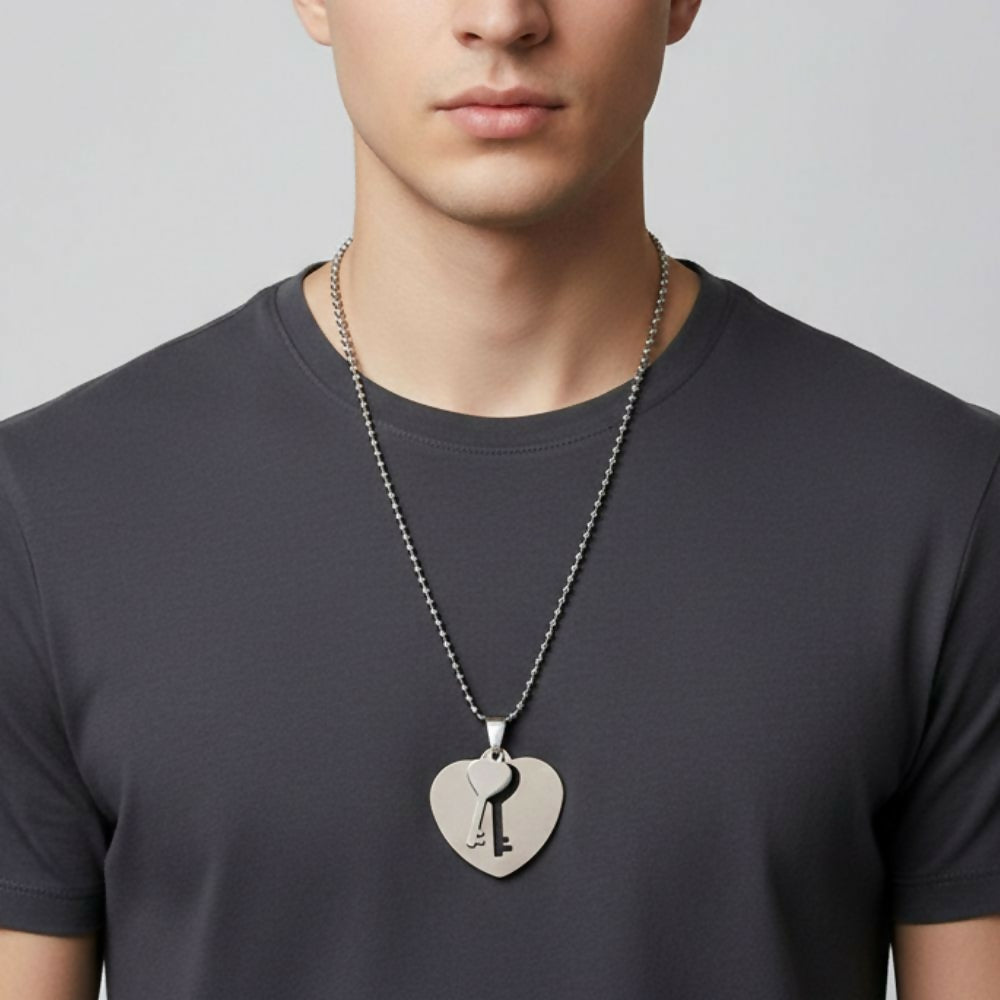 Modern Heart and Key Pendent Necklace