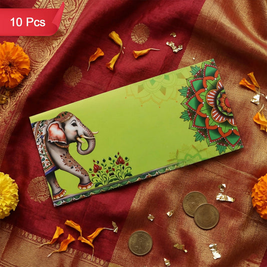 Decorative A4 Size Gift & Money Envelopes with Elephant & Mandala Design – Pack of 10 Pcs