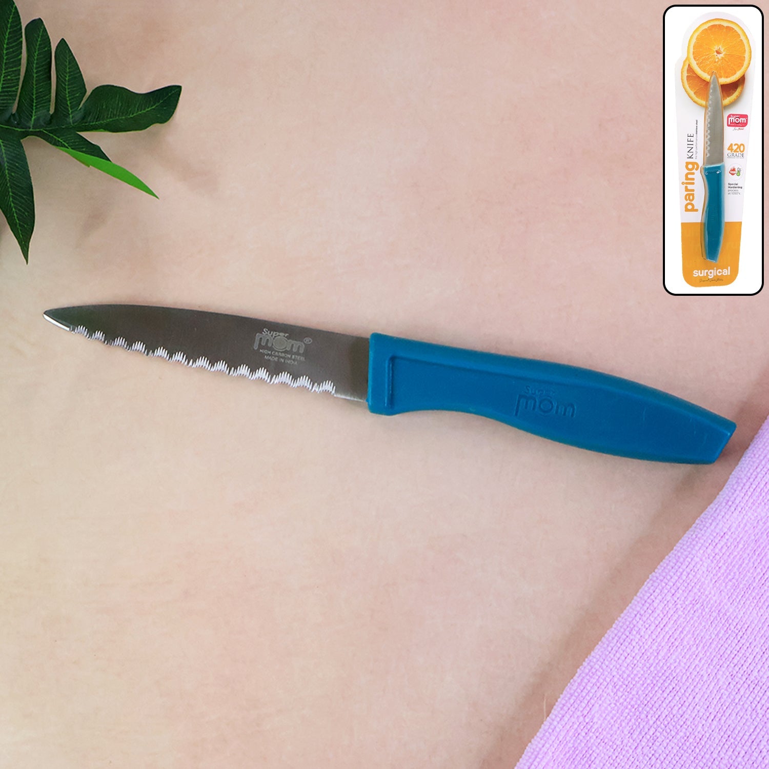 Paring knife with sharp serrated blade for kitchen use