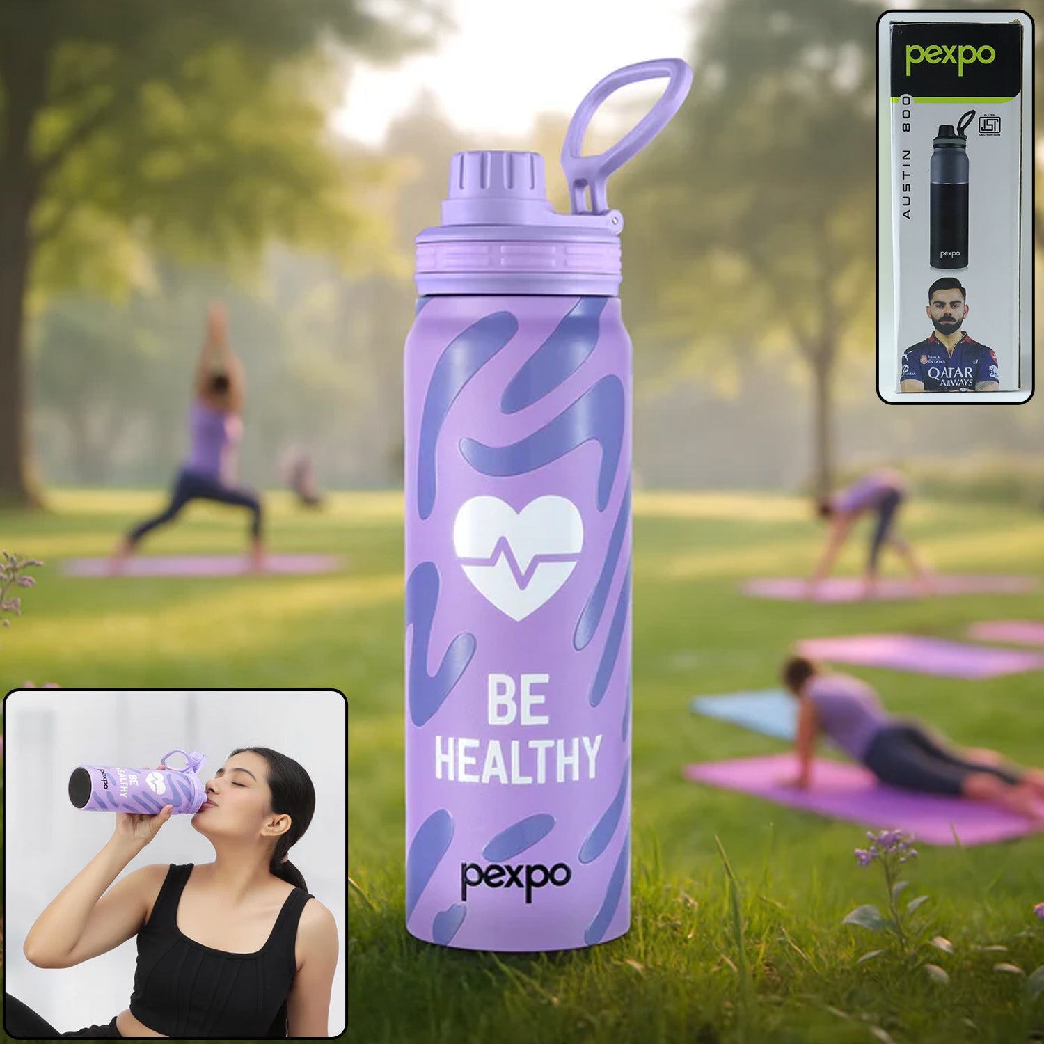 Stainless steel water bottle with printed design