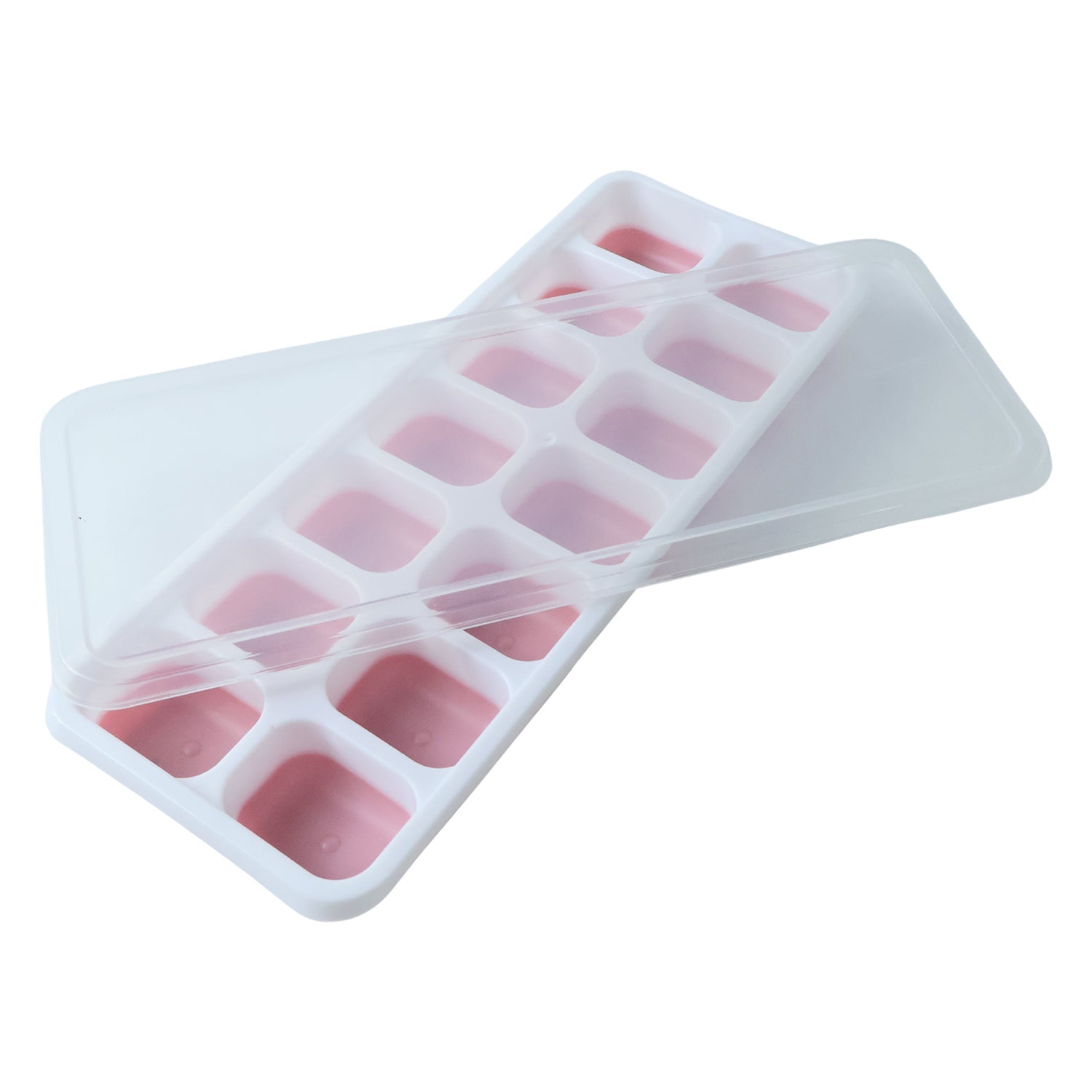 Pink ice cube tray with lid for freezing and storage