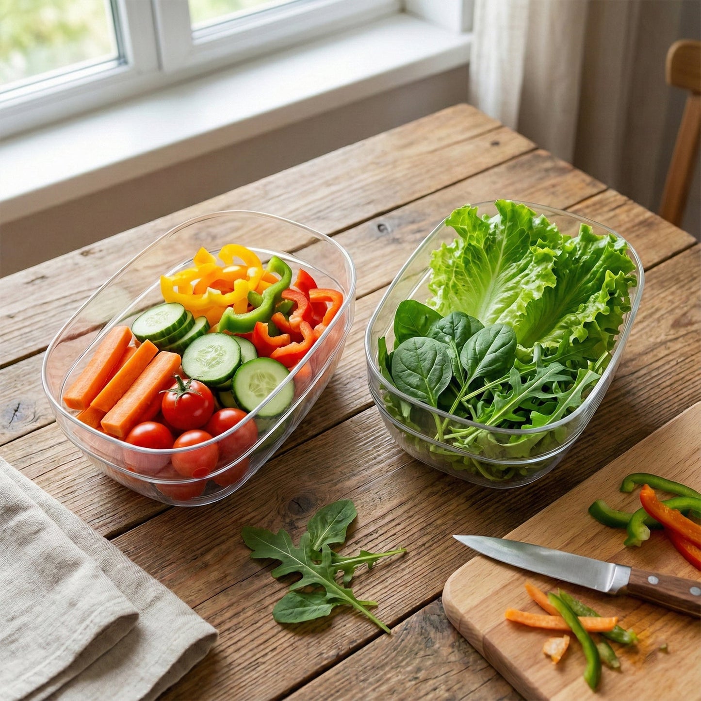 Stackable clear oval serving bowls saving kitchen storage space