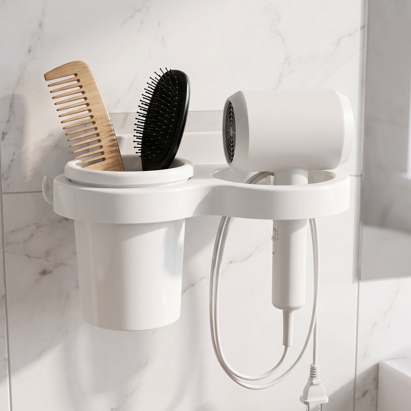 Wall mounted bathroom organizer with space-saving design