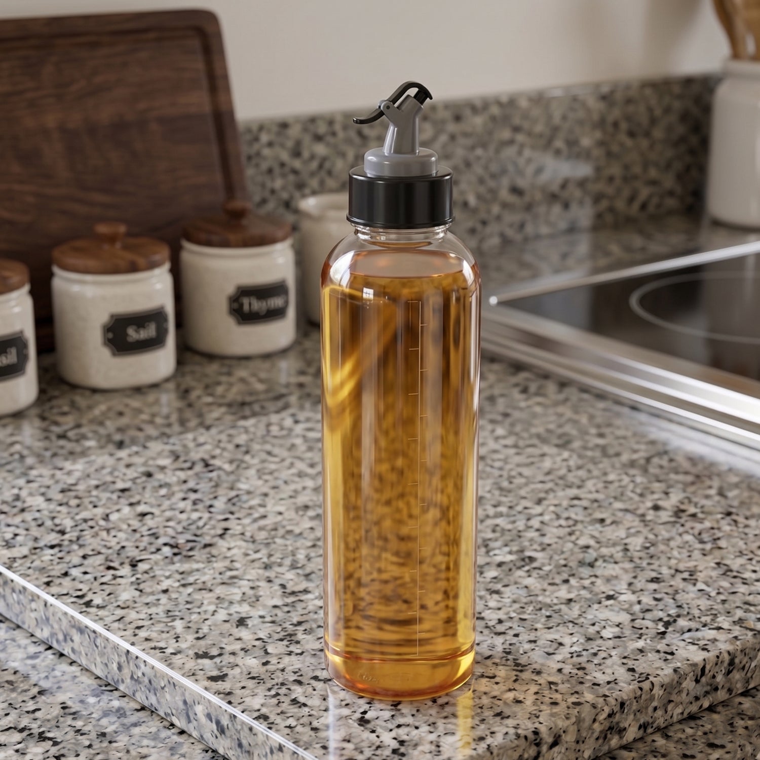 Oil storage bottle with flip top pour spout for daily use