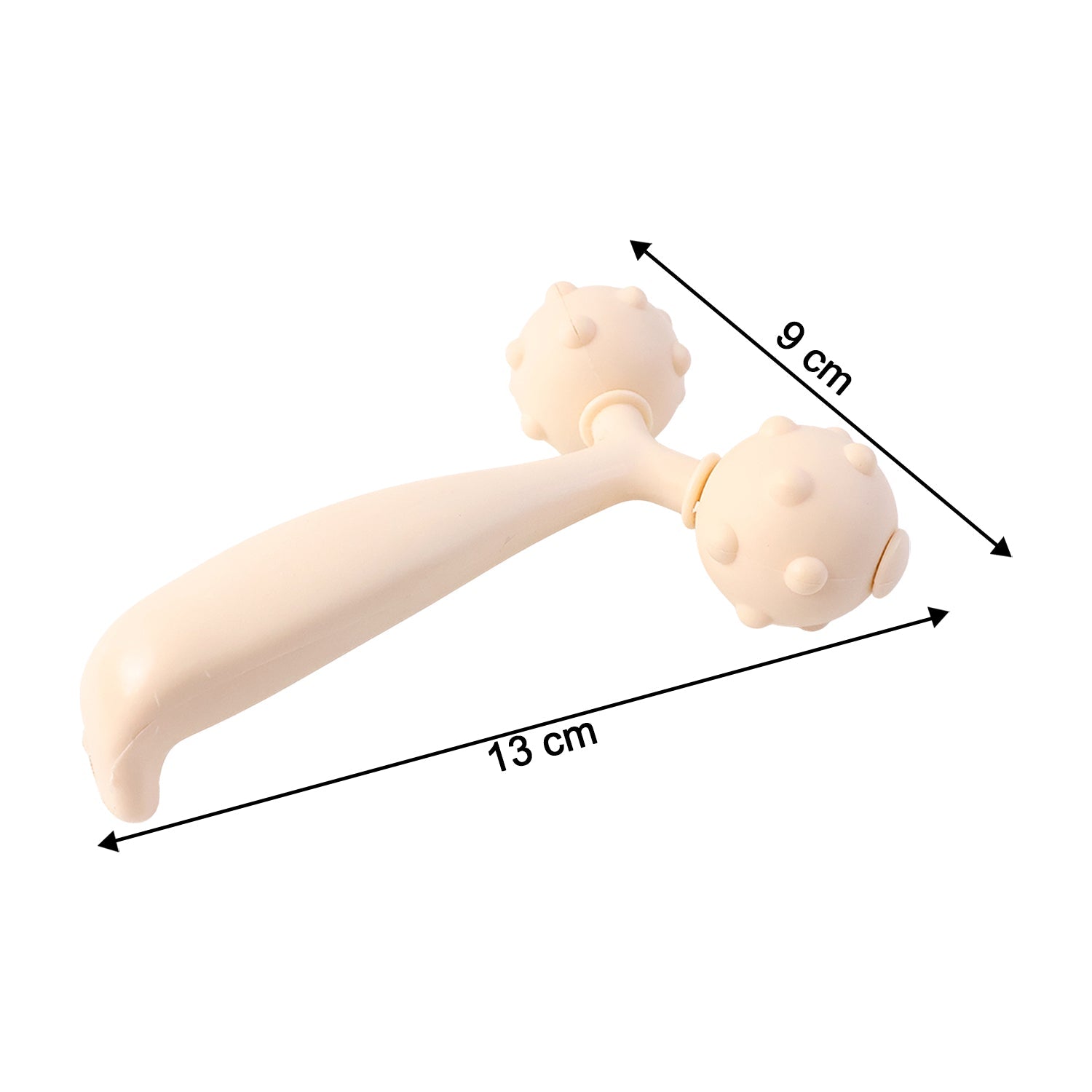 Beige dual ball massage roller for facial care and body relaxation