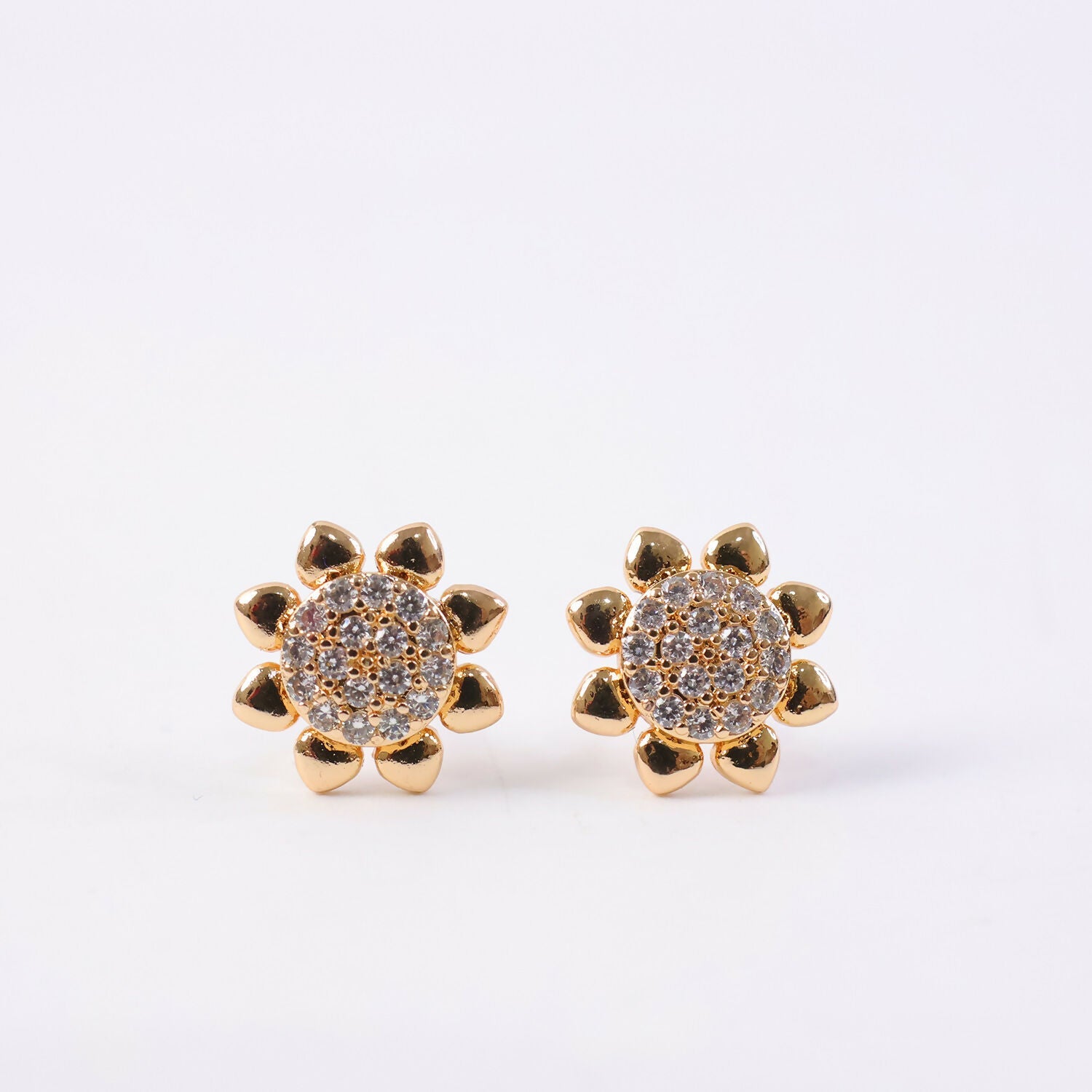 Floral Gold-Finish Stone Stud Earrings for Daily & Party Wear