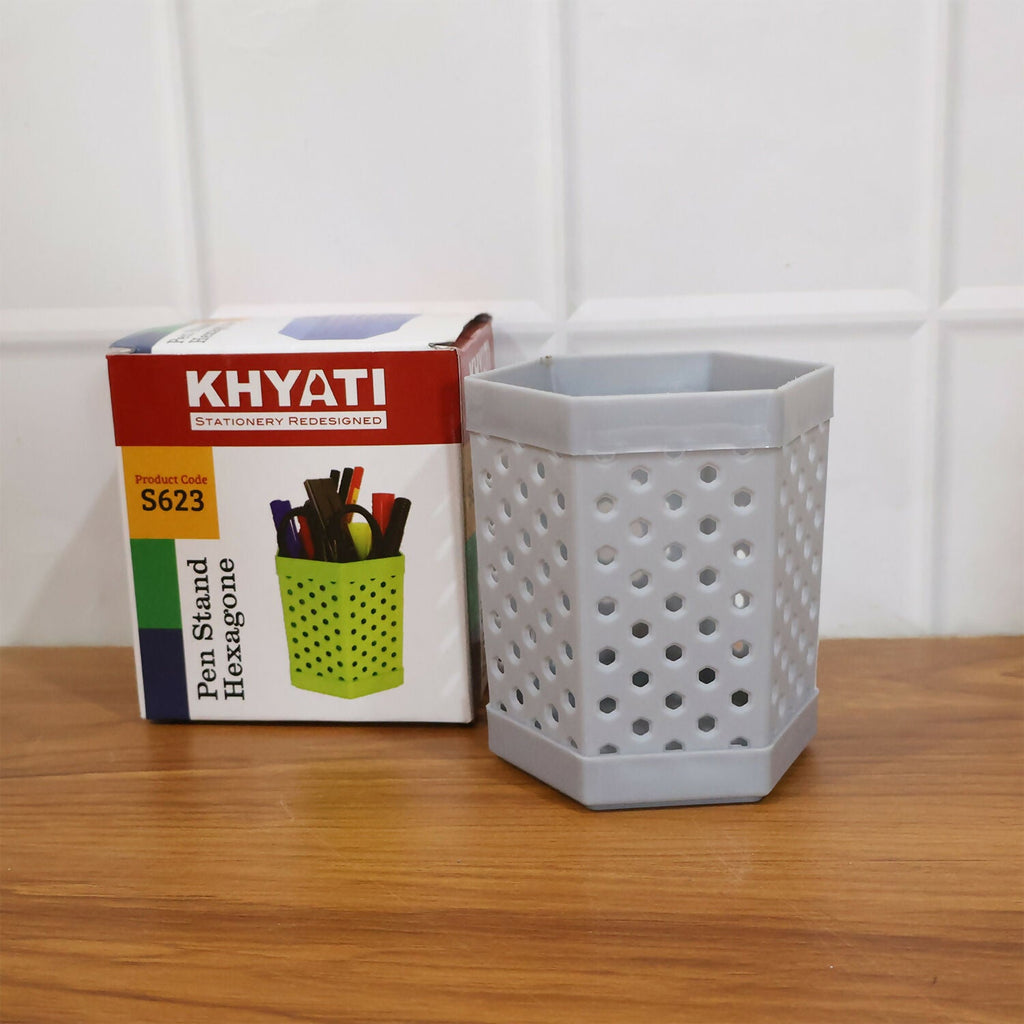 Khyati Multipurpose Hexagon Pen Stand Desk Organizer, Stationery Holder for Office, School