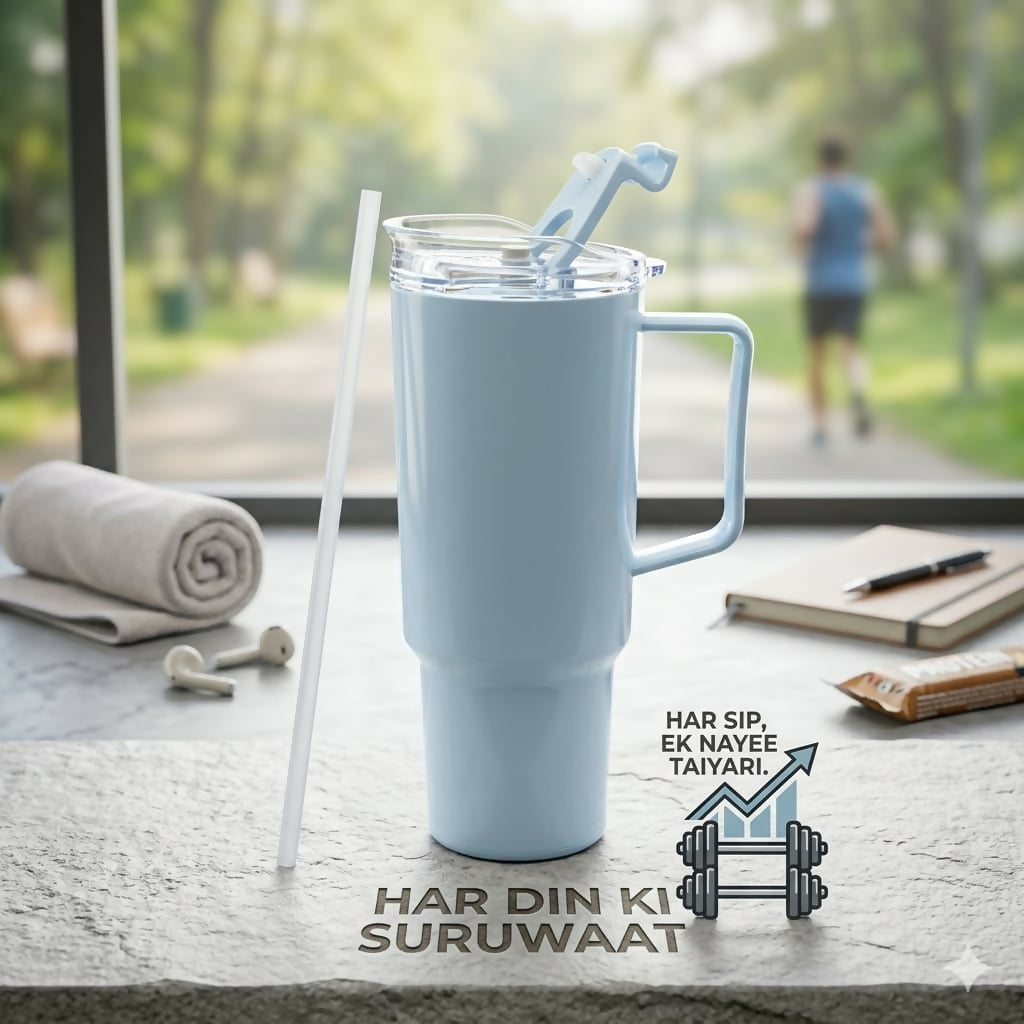 Toony Tumbler with reusable straw and ergonomic handle for hydration
