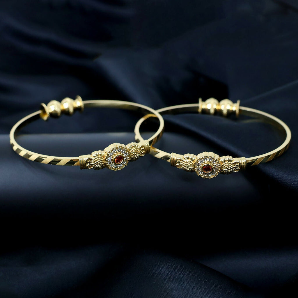 Floral Design Bangles with Stone Center and Beaded Accents