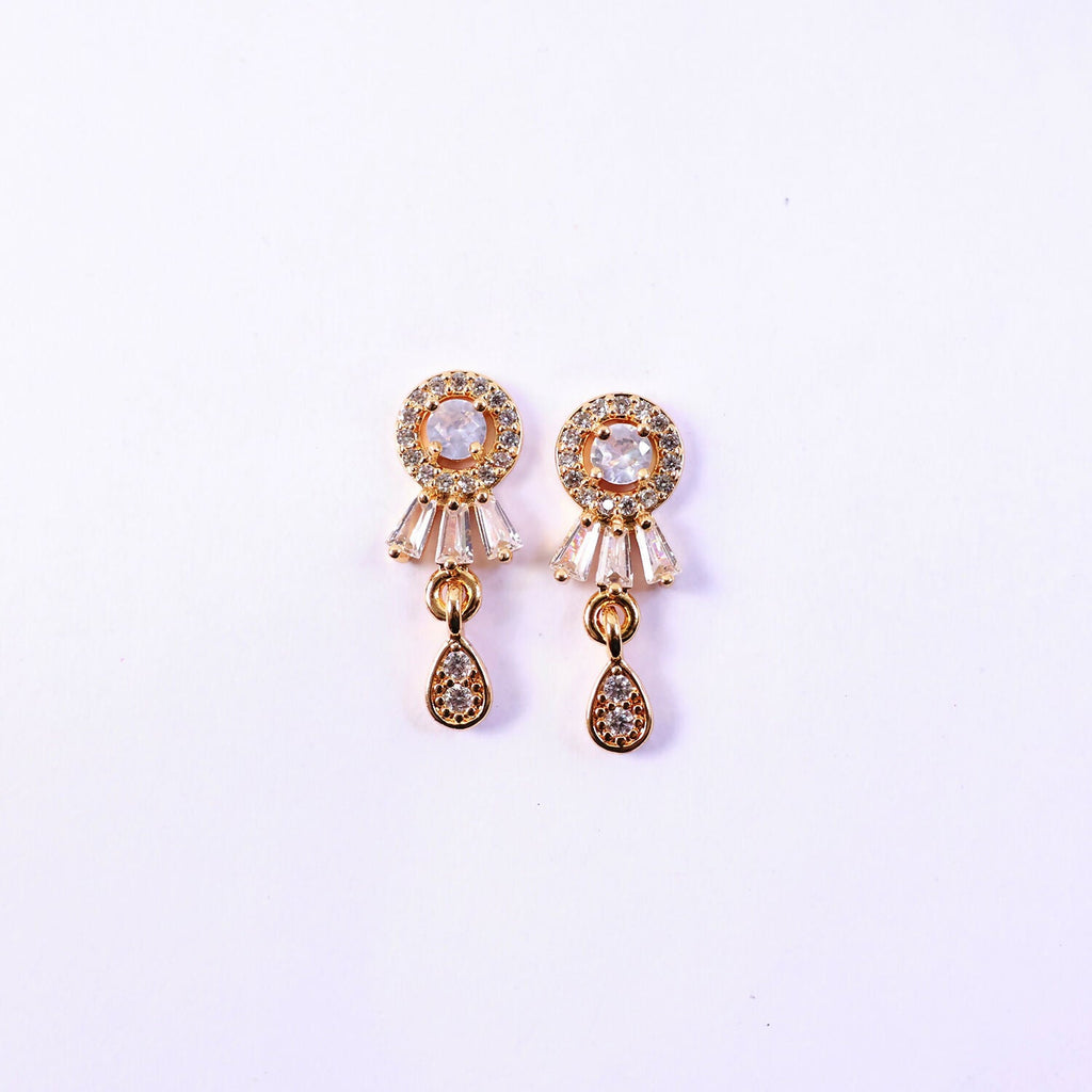 Elegant Gold Finish Round Stud Earrings with Drop Design for Women & Girl