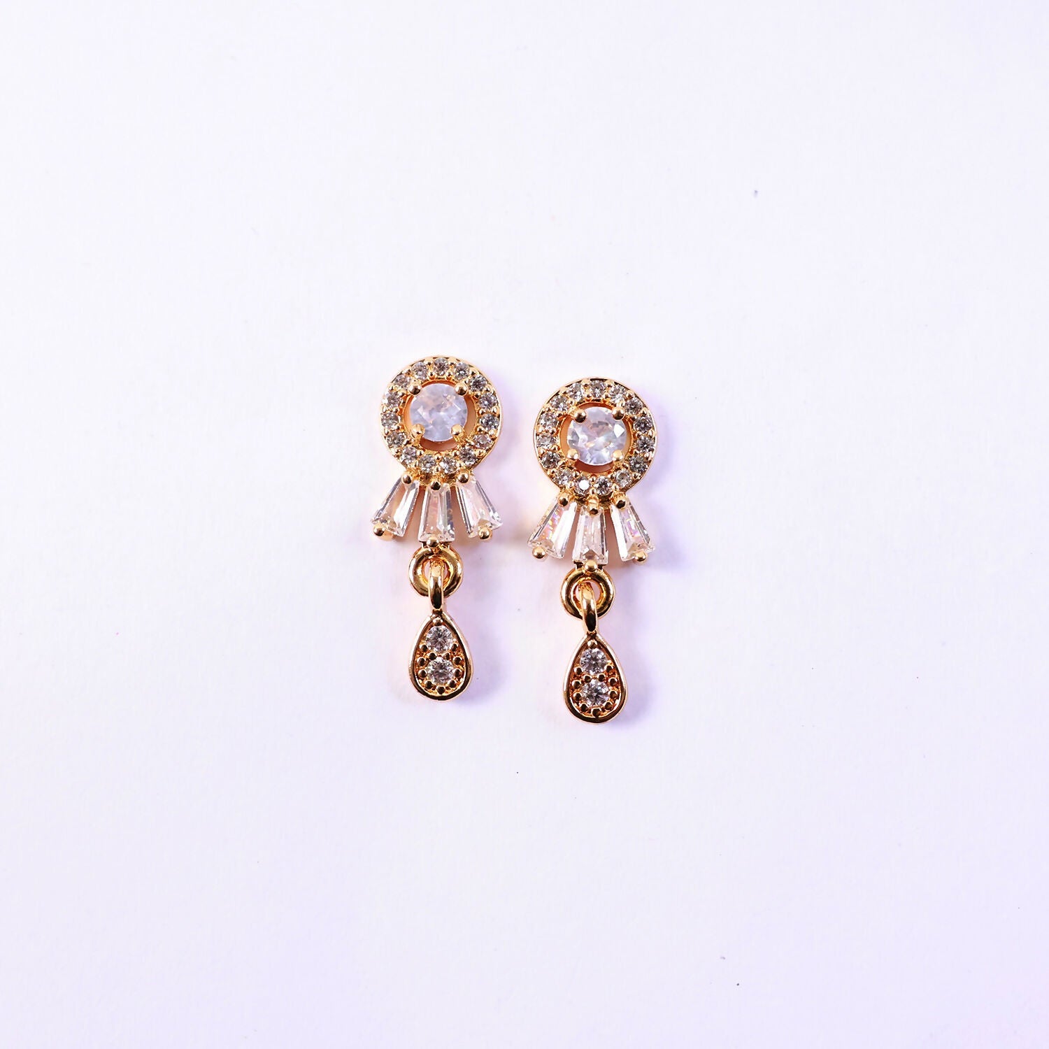 Elegant Gold Finish Round Stud Earrings with Drop Design for Women & Girl
