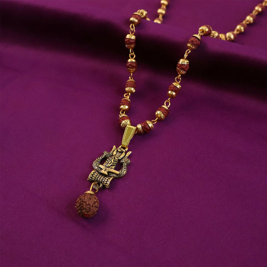 Trishul Shivling Gold Pendant & Rudraksha Mala